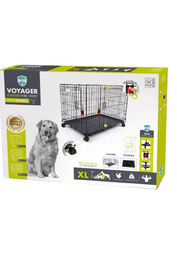 M-Pets Vyager Tekerlekli Köpek Kafesi 2 kapılı 12cm Siyah 1 06x71x76cm