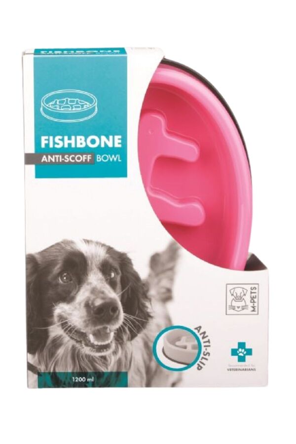 M-Pets Fishbone Yavaş Yeme Mama Kabı 1200ml Pembe