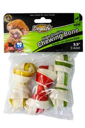DOGLIFE - Doglife Düğümlü Renkli Köpek Ödül Kemiği 20gr 3lü