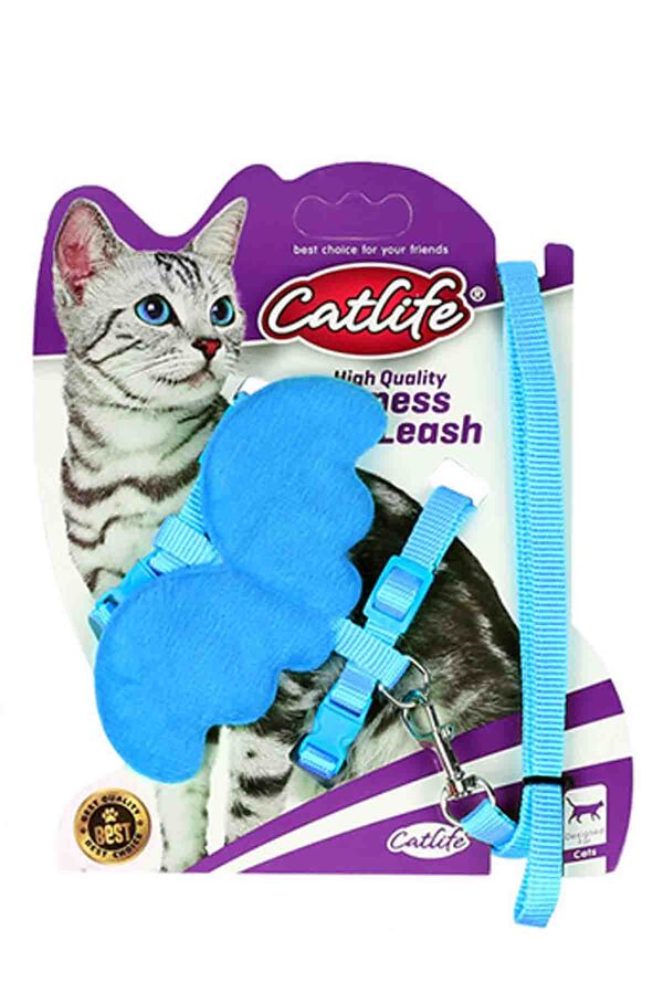 Catlife Kediler İçin Kelebekli Göğüs Tasması+Gezdirme Kayışı 1cm