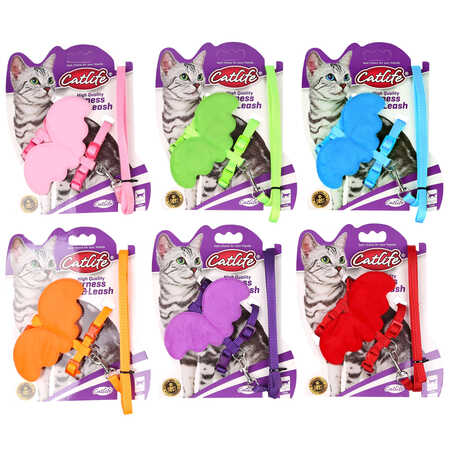 Catlife Kediler İçin Kelebekli Göğüs Tasması+Gezdirme Kayışı 1cm - Thumbnail