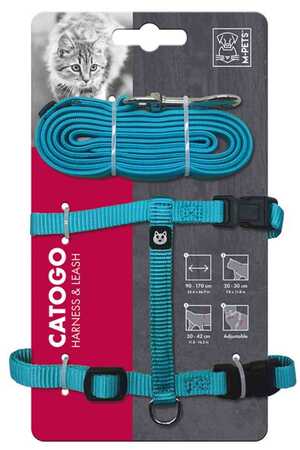 M-PETS - M-Pets Catogo Kedi Göğüs Tasması + Gezdirme Seti Mavi