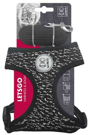 M-PETS - M-Pets Lets Go Kedi Göğüs Tasması+Gezdirme Kayışı Black/White