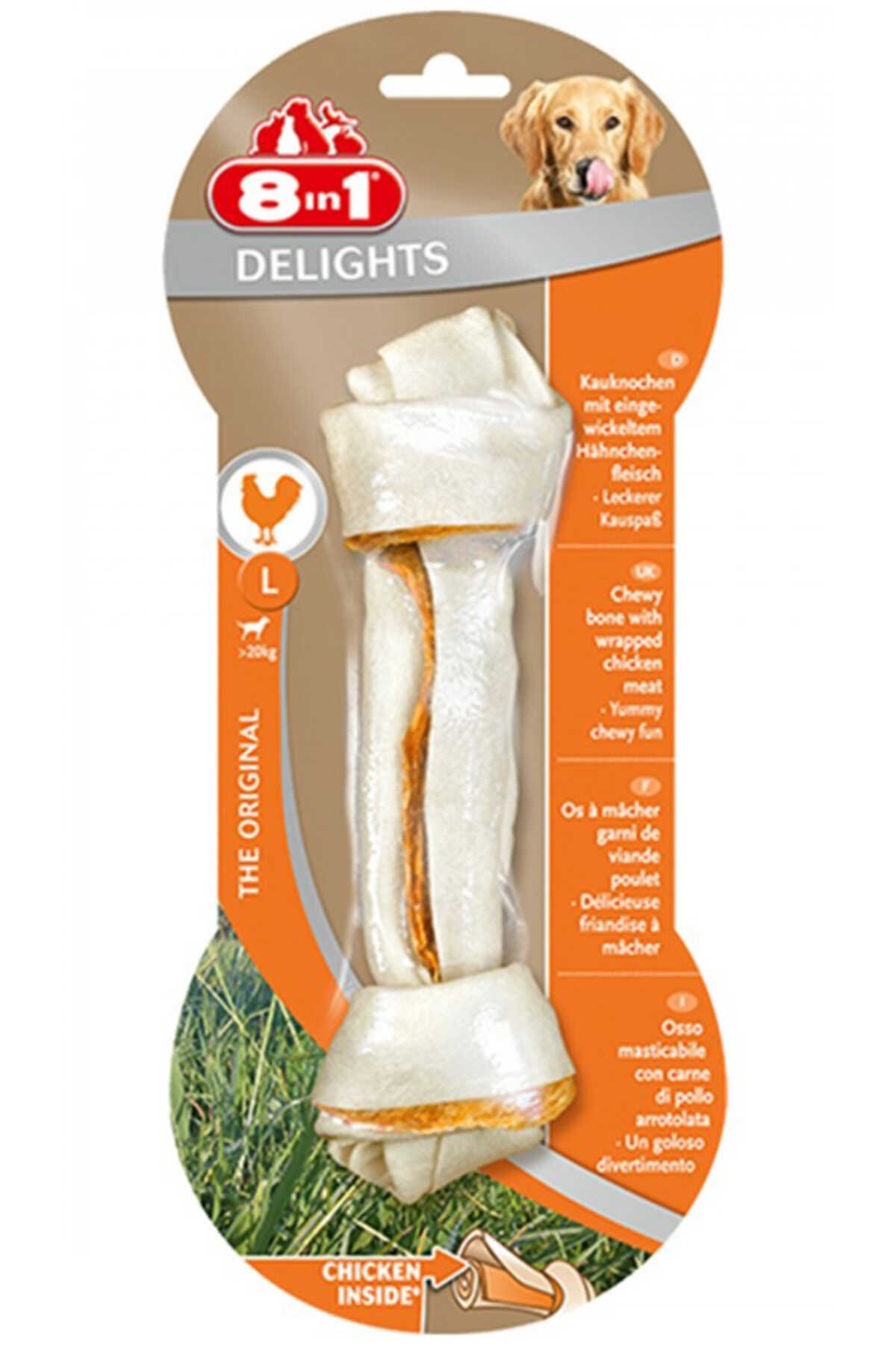 8in1 Delights Bones Köpekler için Tavuklu Köpek Ödül Kemiği (L) 85gr