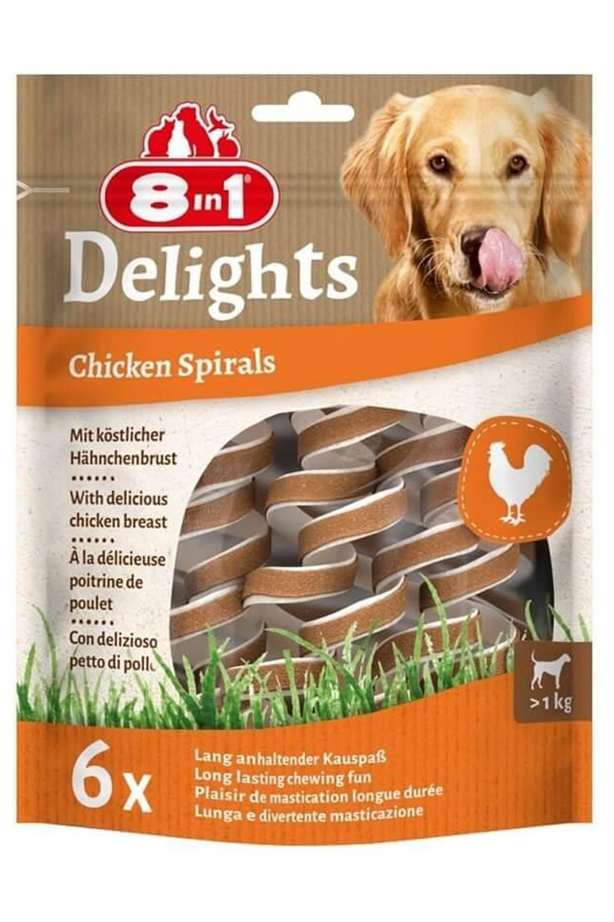 8in1 Delights Chicken Spirals Tavuklu Burgu Köpek Ödülü 6lı