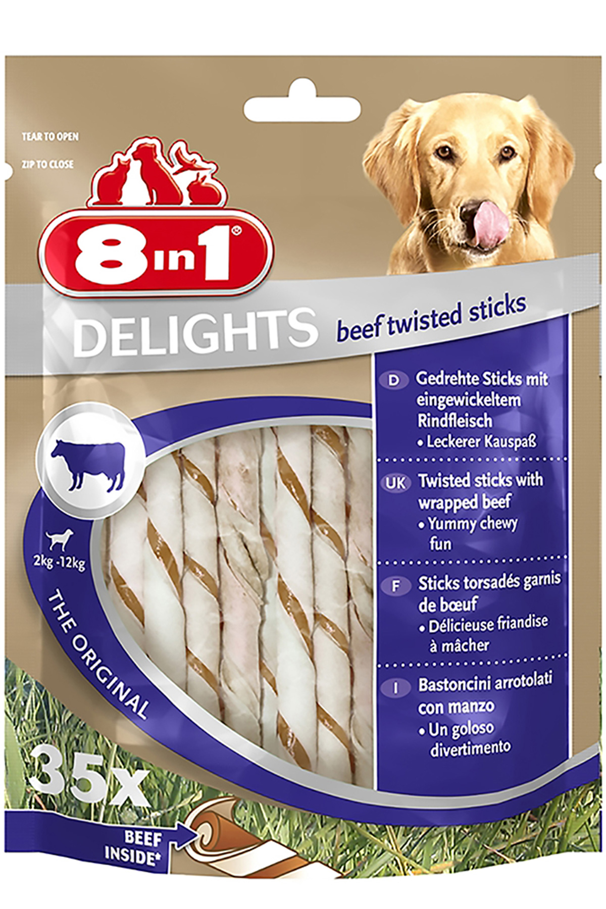8in1 Delights Köpekler için Biftekli Ödül Çubuğu 35 Adet