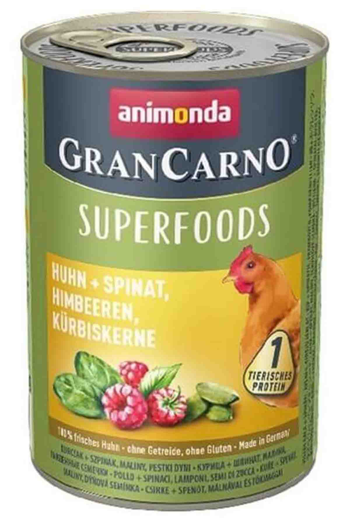 Animonda Gran Carno Superfoods Tavuk Ispanak Ahududu Köpek Konservesi 400gr