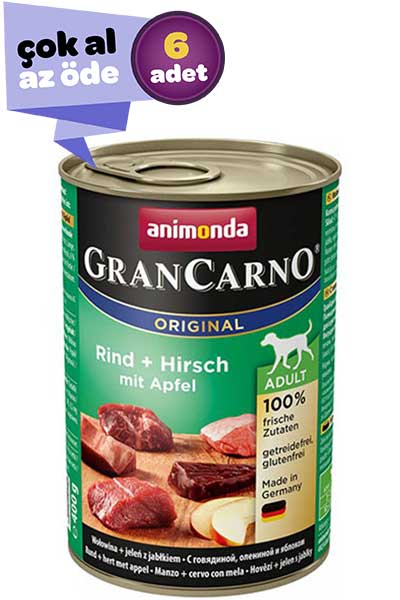 Animonda GranCarno Original Adult Sığır Etli ve Elmalı Yetişkin Köpek Konservesi 6x400gr (6lı)