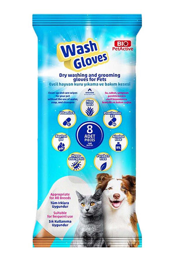 Bio PetActive Wash Gloves Islak Banyo Eldiveni 8 Adet