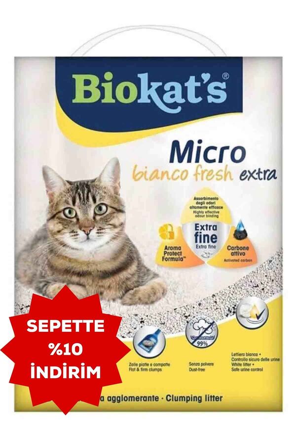 Biokats Micro Bianco Fresh Extra Topaklanan Aktif Karbonlu Bentonit Kedi Kumu 6lt