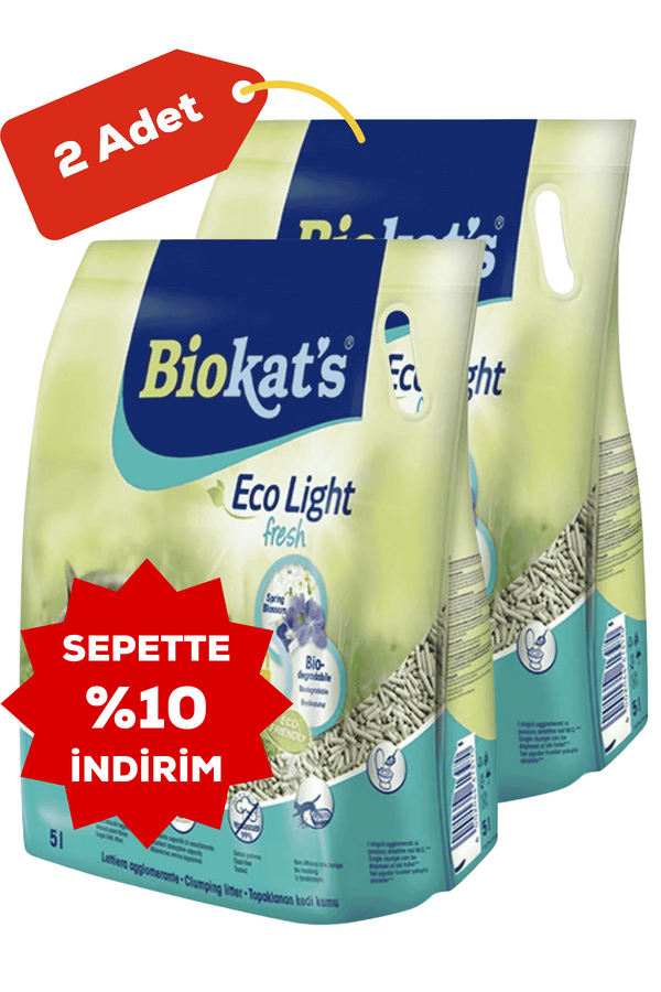 Biokats Eco Light Fresh Spring Blossom Bahar Çiçeği Kokulu Pelet Kedi Kumu 2x5lt