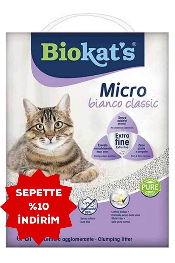 Biokats Micro Bianco Classic Kokusuz Topaklanan Doğal Kedi Kumu 6lt