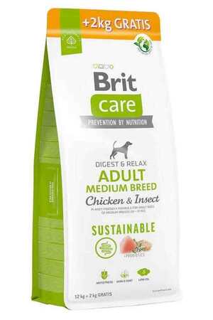 BRIT - Brit Care Digest & Relax Tavuklu Larva Proteinli Orta Irk Yetişkin Köpek Maması 12+2kg