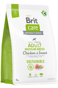 Brit Care Digest & Relax Tavuklu Larvalı Orta Irk Yetişkin Köpek Maması 3kg