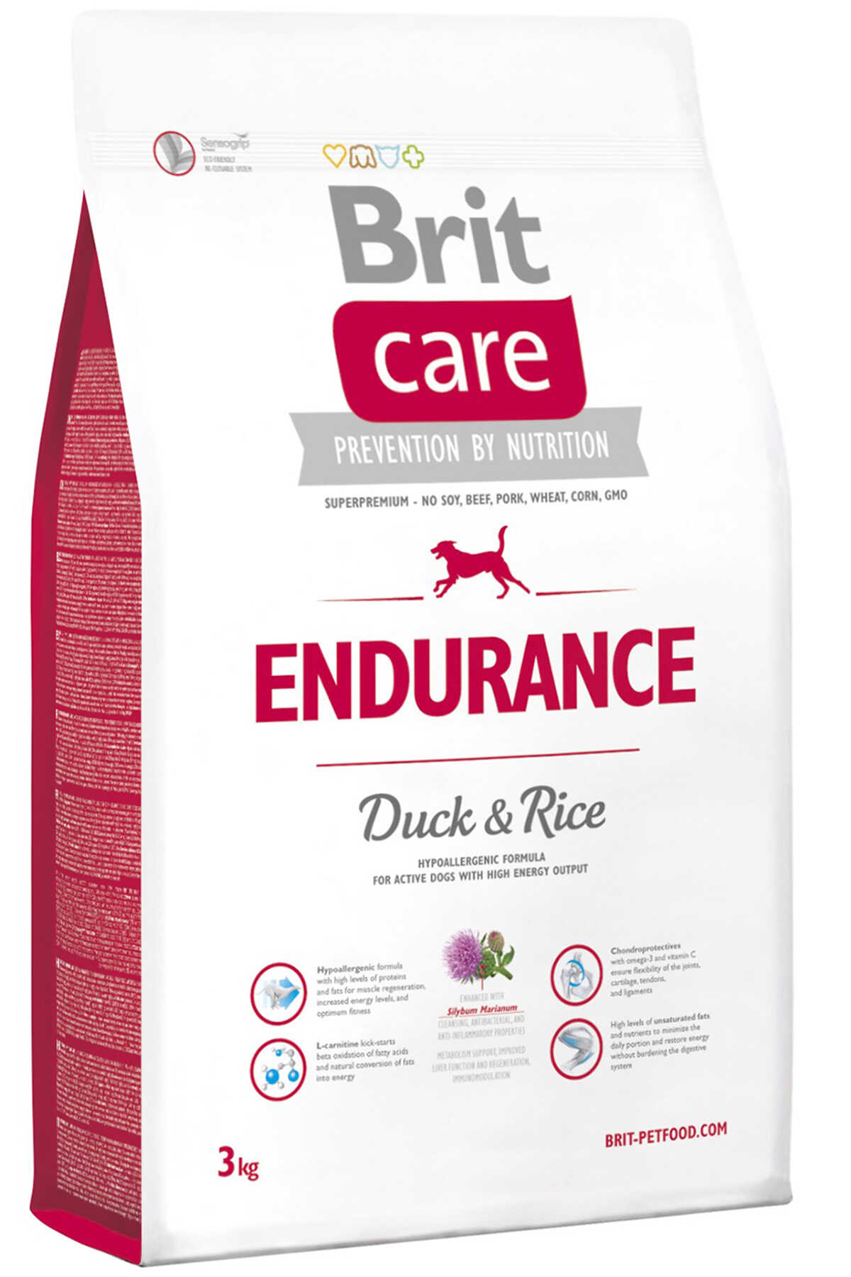 Brit Care Endurance Hareketli Köpekler için Ördek ve Pirinçli Yetişkin Köpek Maması 3kg