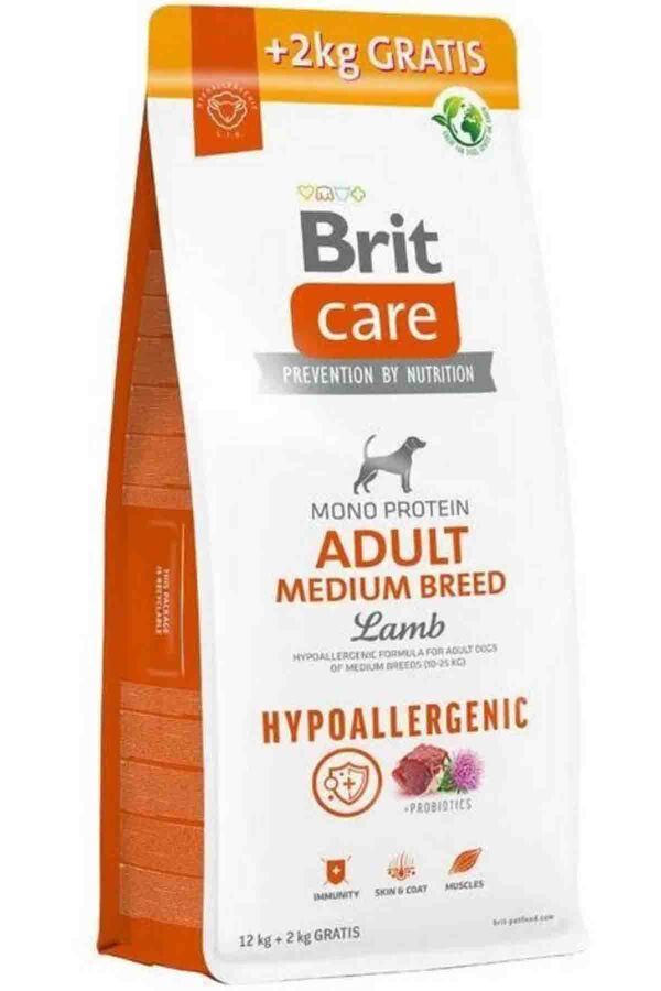 Brit Care Hypo-Allergenic Kuzulu ve Pirinçli Orta Irk Yetişkin Köpek Maması 12kg + 2kg