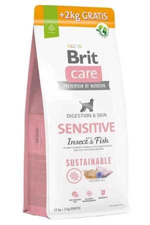 BRIT - Brit Care Sensitive Digeston & Skin Balıklı Larva Proteinli Yetişkin Köpek Maması 12kg+2kg
