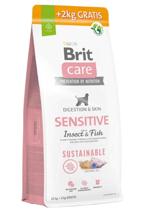 Brit Care Sensitive Digeston & Skin Balıklı Larva Proteinli Yetişkin Köpek Maması 12kg+2kg