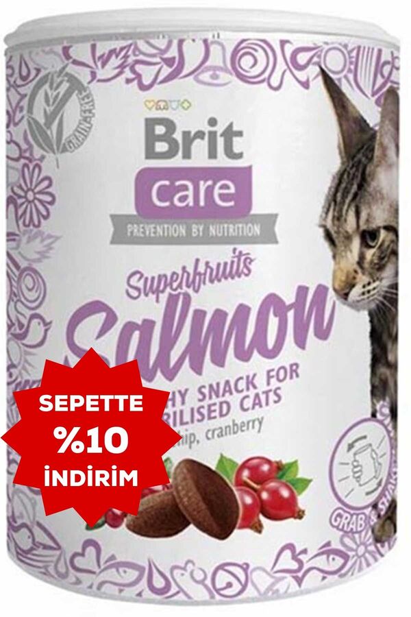 Brit Care Superfruits Somonlu ve Kızılcıklı Kıtır Kısırlaştırılmış Kedi Ödül Maması 100gr