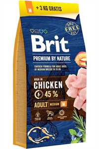 Brit Premium by Nature Tavuklu Orta Irk Yetişkin Köpek Maması 15kg + 3kg HEDİYE!