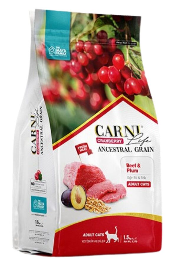 Carni Life Cranberry Ancestral Grain Sığır ve Erik Yetişkin Kedi Maması 1,5kg