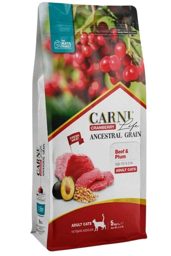 Carni Life Cranberry Ancestral Grain Sığır ve Erik Yetişkin Kedi Maması 5kg