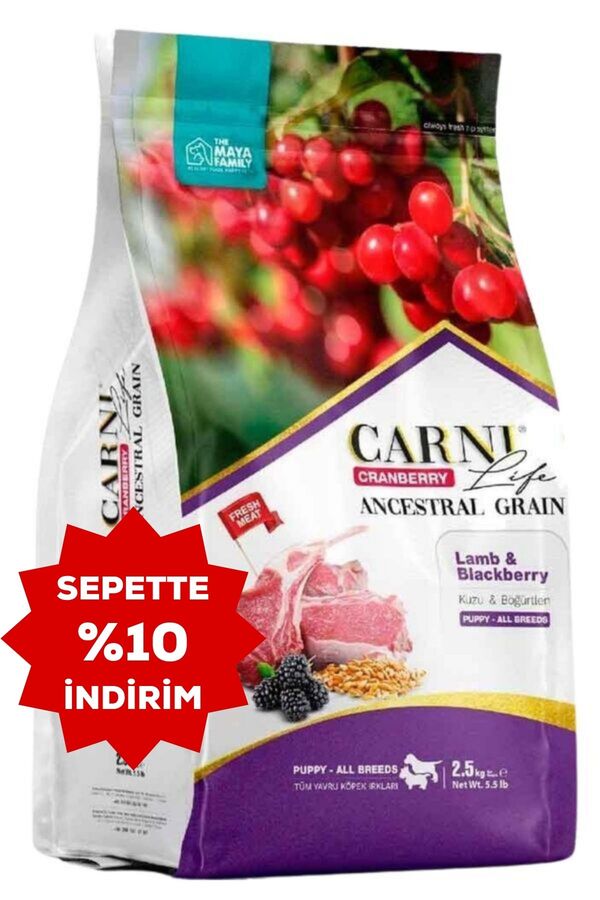 Carni Life Cranberry Ancestral Grain Kuzu ve Böğürtlen Tüm Irklar İçin Yavru Köpek Maması 2.5kg
