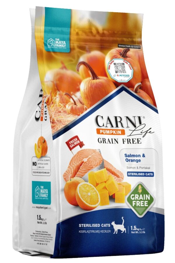 Carni Life Pumpkin Tahılsız Somon ve Portakallı Kısırlaştırılmış Kedi Maması 1,5kg