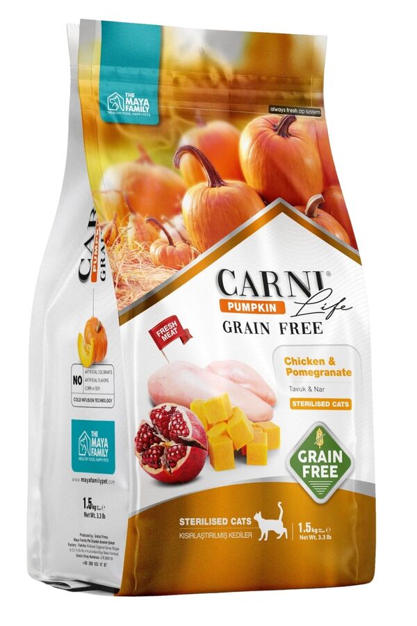 Carni Life Pumpkin Tahılsız Tavuk Etli ve Narlı Kısırlaştırılmış Kedi Maması 1,5kg