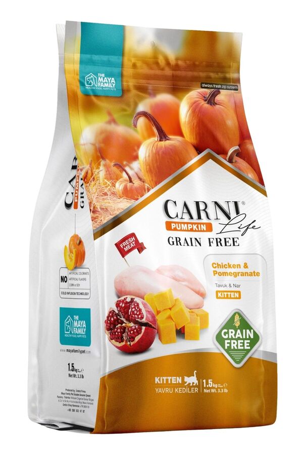 Carni Life Pumpkin Tahılsız Tavuk Etli ve Narlı Yavru Kedi Maması 1,5kg