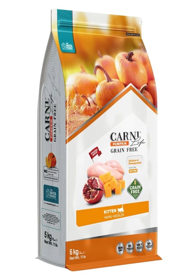 Carni Life Pumpkin Kitten Tahılsız Tavuk Etli ve Narlı Yavru Kedi Maması 5kg