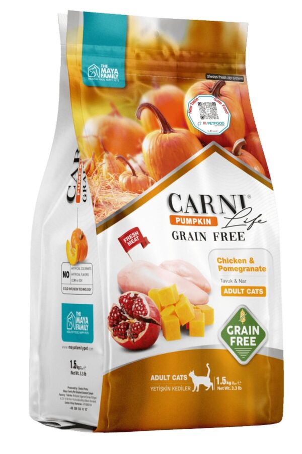 Carni Life Pumpkin Tahılsız Tavuk Etli ve Narlı Yetişkin Kedi Maması 1,5kg