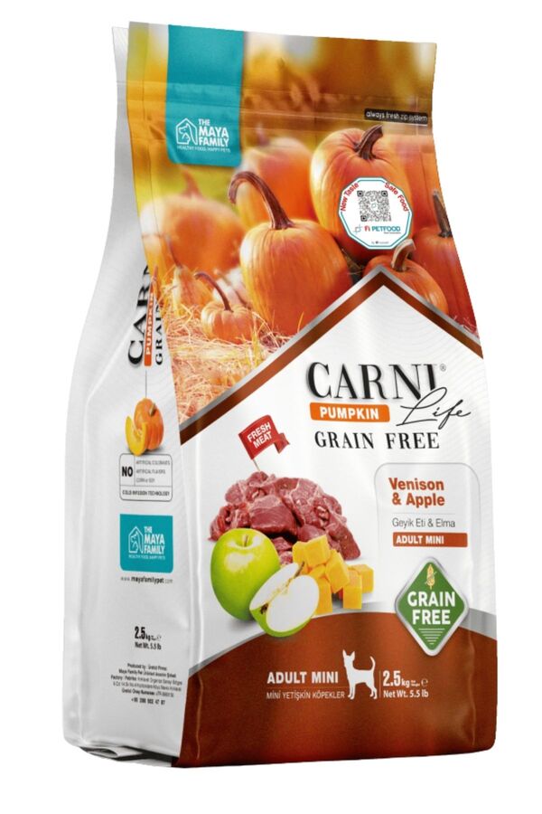 Carni Life Pumpkin Tahılsız Geyik Etli ve Elmalı Yetişkin Mini Irk Köpek Maması 2,5kg
