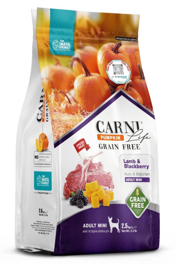 Carni Life Pumpkin Tahılsız Köpek Kuzu ve Böğürtlen Yetişkin Mini Irk Köpek Maması 2.5kg