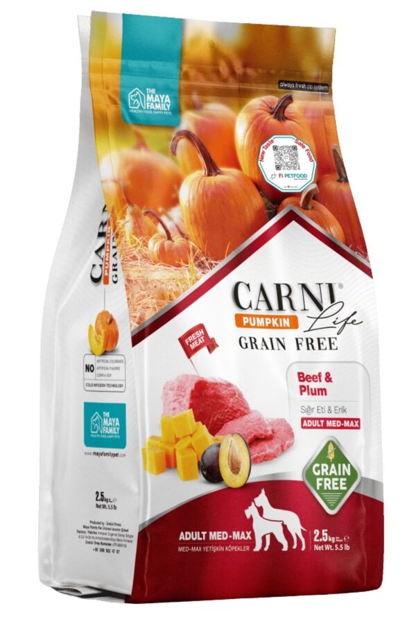 Carni Life Pumpkin Tahılsız Sığır Etli ve Erikli Medium& Maxi Yetişkin Köpek Maması 2,5kg