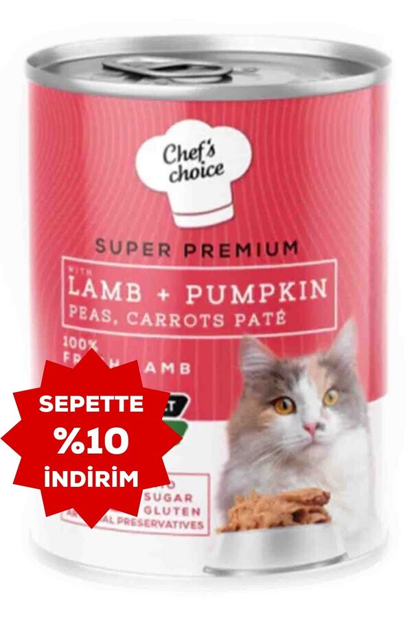 Chefs Choice Kuzu Etli ve Bal Kabaklı Tahılsız Ezme Yetişkin Kedi Konservesi 400gr
