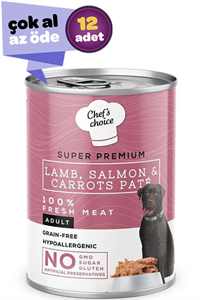 Chef's Choice Kuzulu, Somonlu ve Havuçlu Yetişkin Köpek Konservesi 12x400gr (12li)