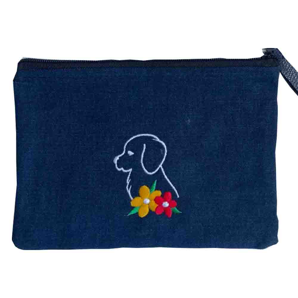 Çiçekli Köpek Lacivert Clutch Çanta