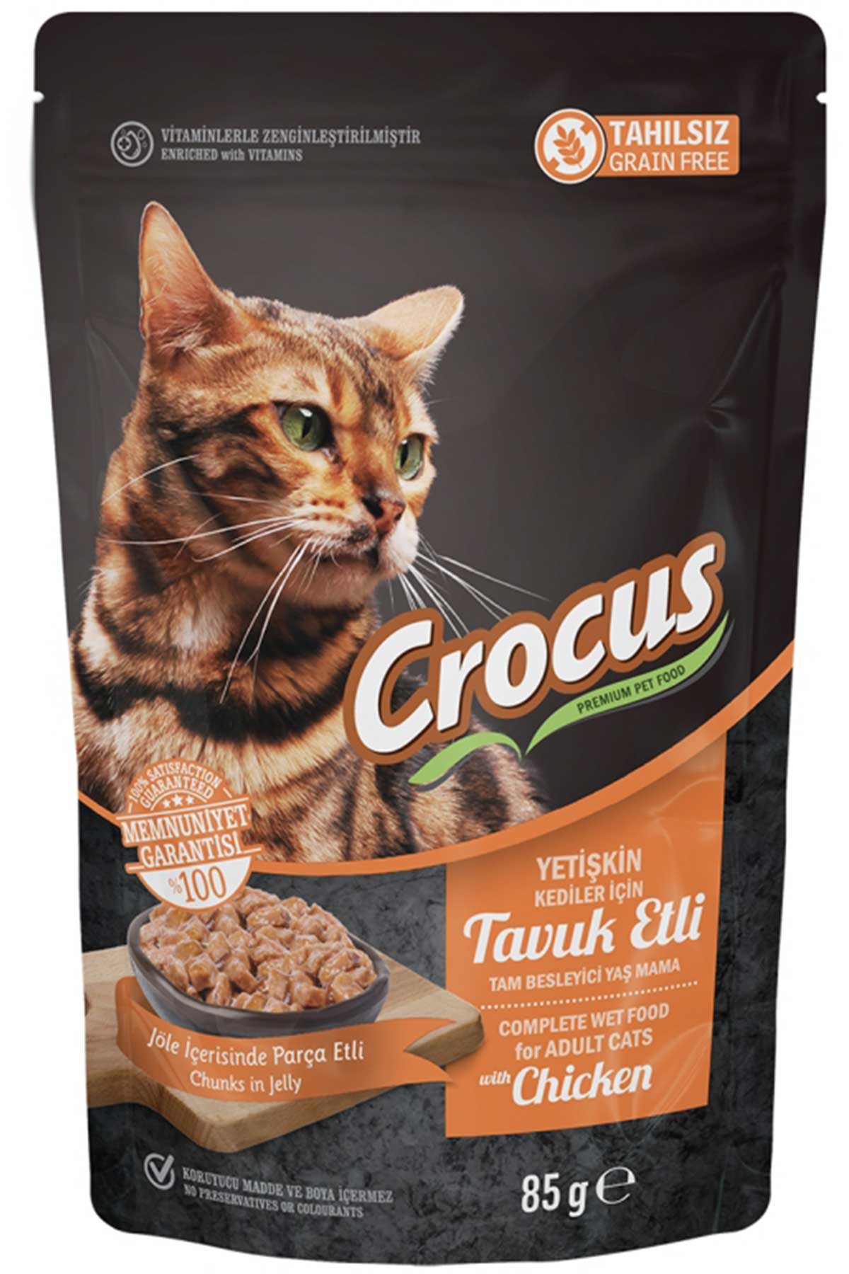 Crocus Tahılsız Kedi Tavuklu Pouch Jöleli Yaş Mama 85gr