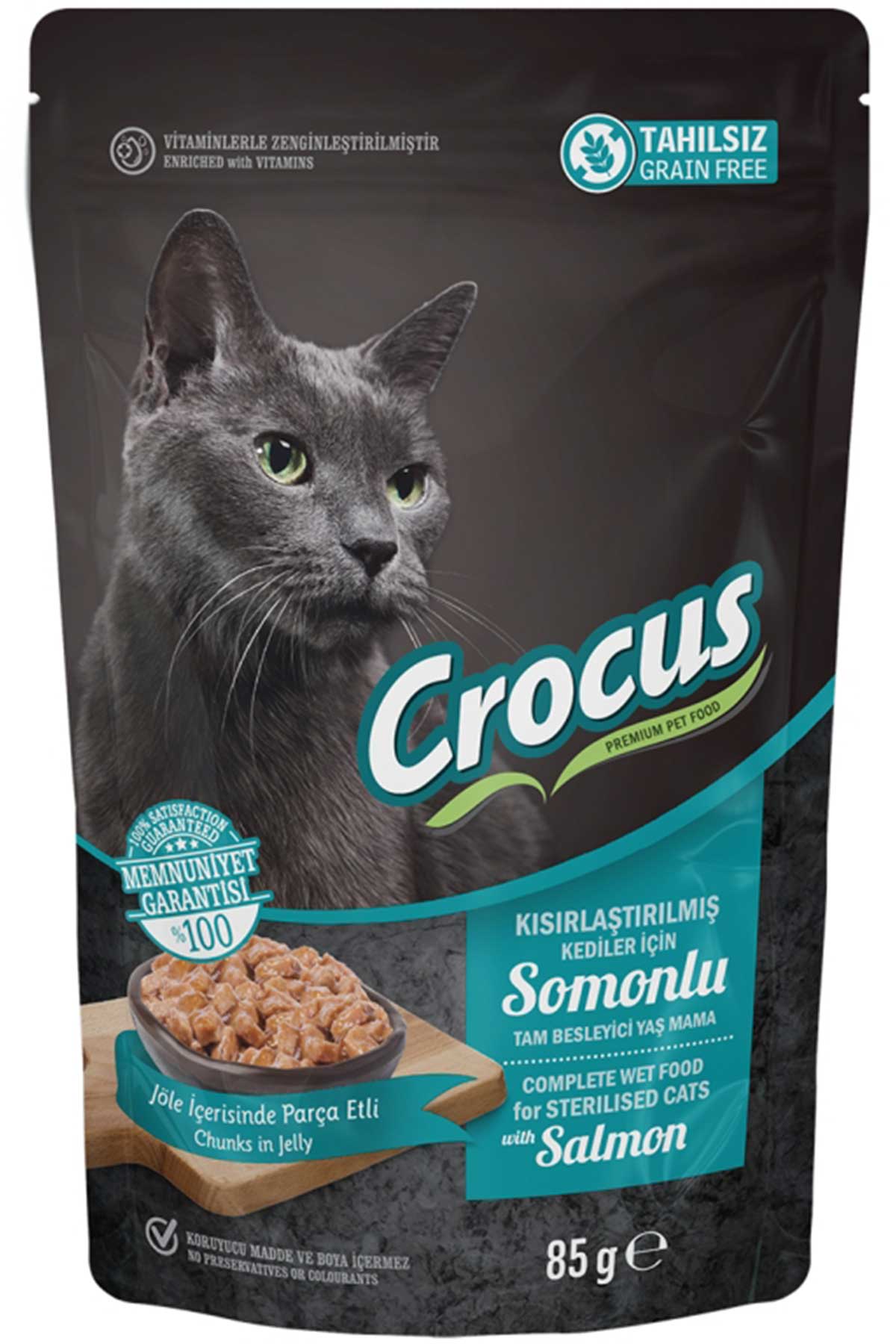 Crocus Tahılsız Somonlu Pouch Jöleli Kısırlaştırılmış Kedi Konservesi 85gr