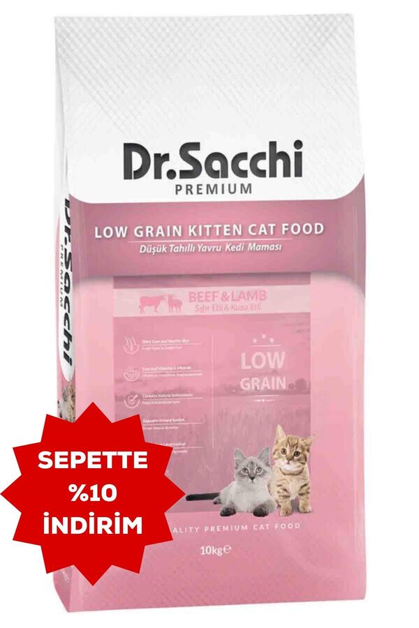 Dr.Sacchi Düşük Tahıllı Kuzu Etli ve Biftekli Yavru Kedi Maması 10kg