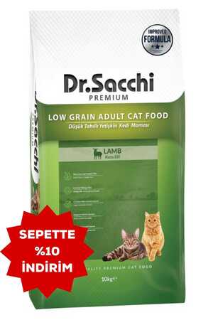 Dr.Sacchi Düşük Tahıllı Kuzu Etli Yetişkin Kedi Maması 10kg - Thumbnail