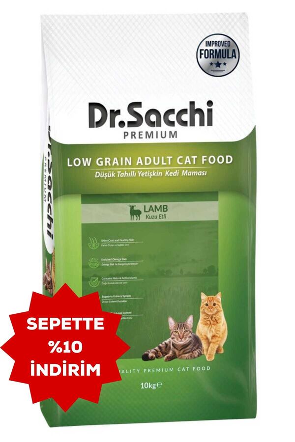 Dr.Sacchi Düşük Tahıllı Kuzu Etli Yetişkin Kedi Maması 10kg