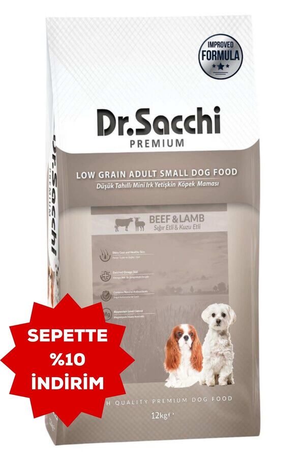 Dr.Sacchi Düşük Tahıllı Sığır Etli ve Kuzu Etli Mini Irk Yetişkin Köpek Maması 12kg