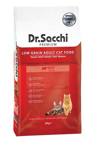 Dr.Sacchi Düşük Tahıllı Sığır Etli Yetişkin Kedi Maması 10kg - Thumbnail