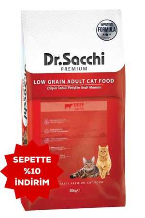 DR.SACCHI - Dr.Sacchi Düşük Tahıllı Sığır Etli Yetişkin Kedi Maması 10kg