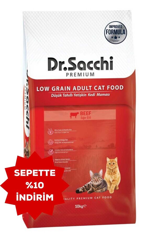 Dr.Sacchi Düşük Tahıllı Sığır Etli Yetişkin Kedi Maması 10kg