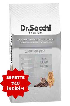 DR.SACCHI - Dr.Sacchi Düşük Tahıllı Somonlu ve Ton Balıklı Kısırlaştırılmış Kedi Maması 10kg
