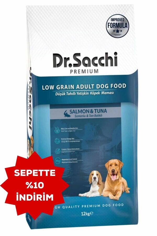 Dr.Sacchi Düşük Tahıllı Somonlu Ve Ton Balıklı Yetişkin Köpek Maması 12kg