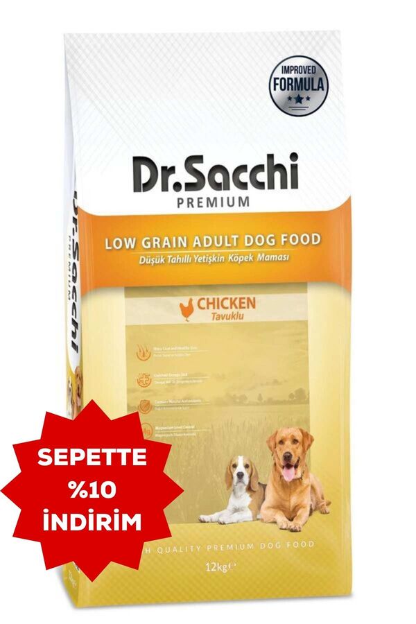 Dr.Sacchi Düşük Tahıllı Tavuklu Yetişkin Köpek Maması 12kg